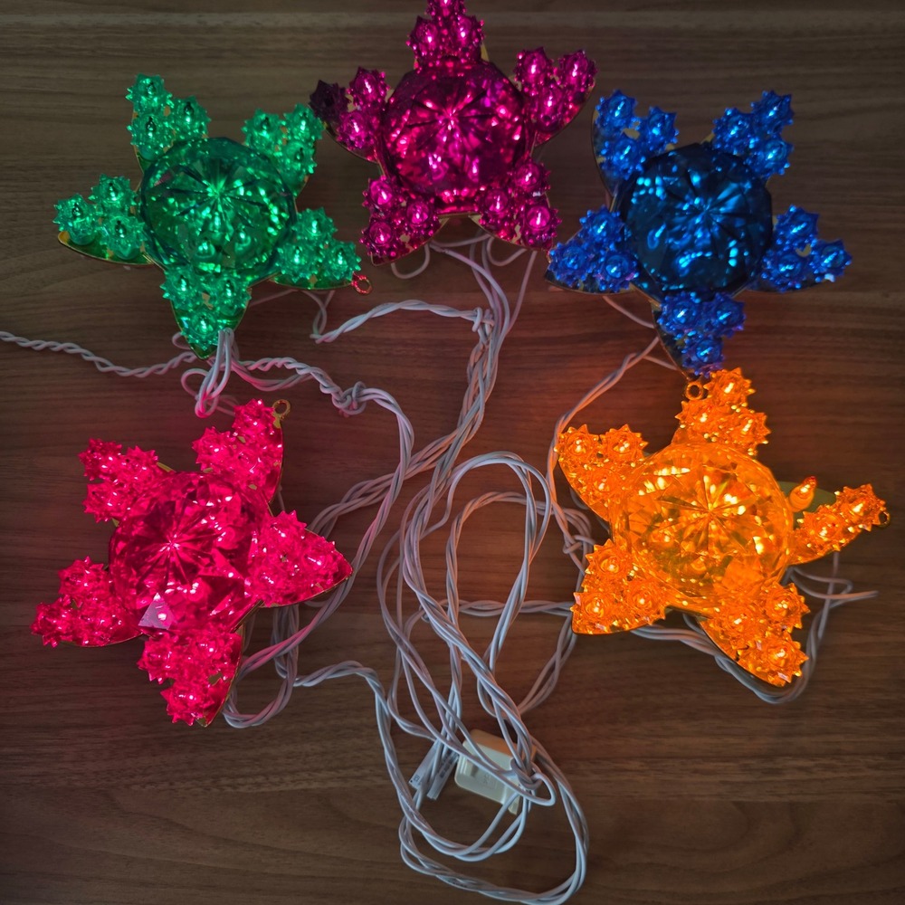 GE 5 Piece Sparkling Tiffany Star Lights Indoor/Outdoor 100 lights Vintage